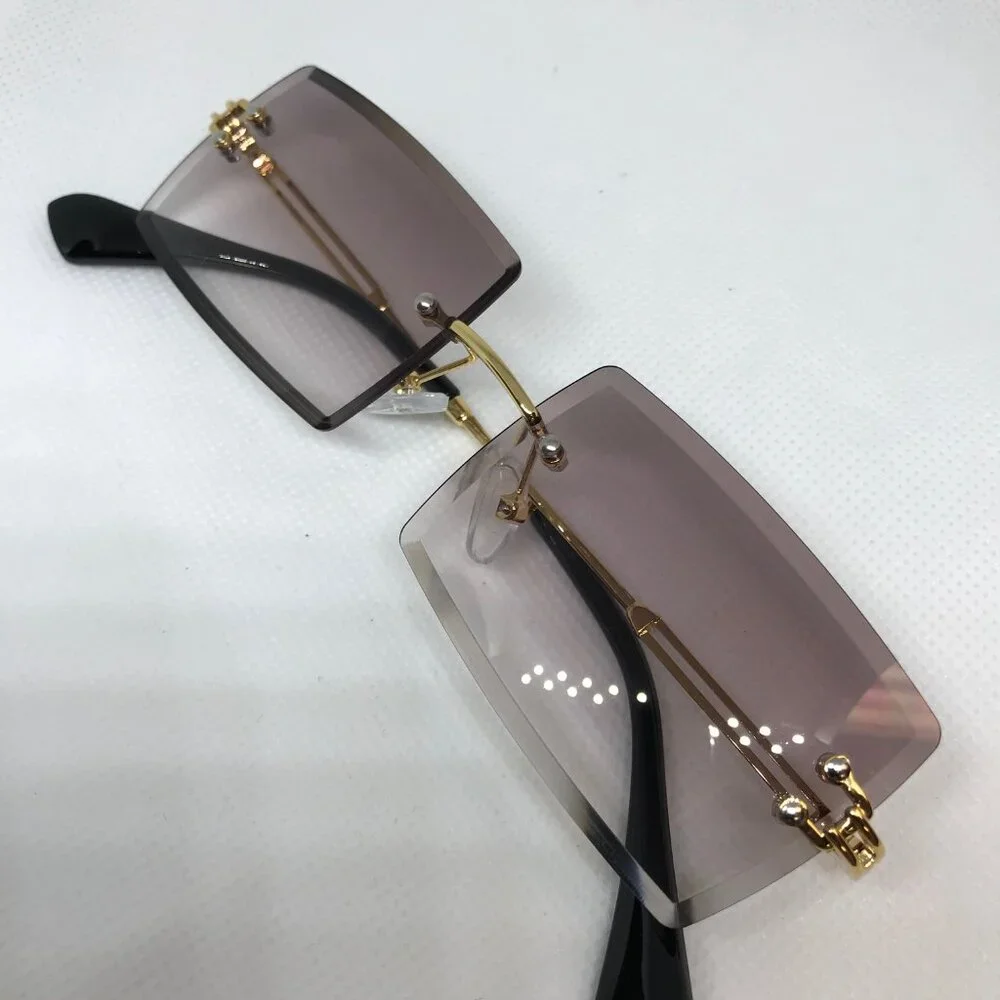 Men Sunglasses Hip‎ Hop Shades Metal Gold Rimless Rapper Square Style Retro New